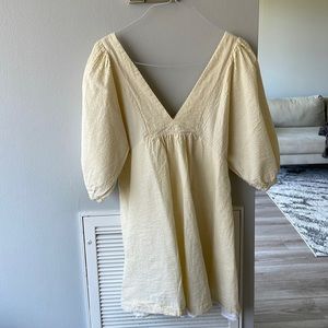 Super mini baby yellow dress size small with puff sleeves